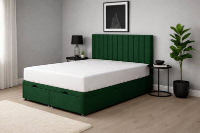 Comfy Deluxe King Size 5Ft Green Apollo Plush Foot Lift Ottoman Bed Set