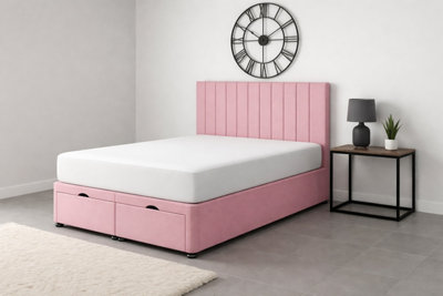 Comfy Deluxe Single 3Ft Pink Apollo Plush Foot Lift Ottoman Bed Set