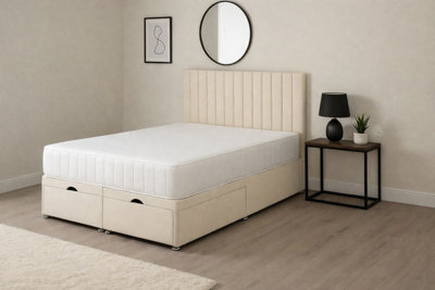 Comfy Deluxe King Size 5Ft Cream Apollo Plush Foot Lift Ottoman Bed Set