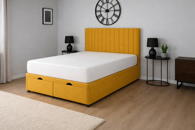 Comfy Deluxe King Size 5Ft Mustard Apollo Plush Foot Lift Ottoman Bed Set