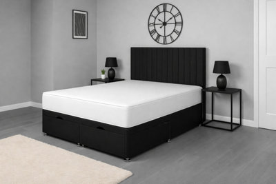 Comfy Deluxe King Size 5Ft Black Apollo Plush Foot Lift Ottoman Bed Set