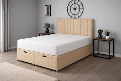 Comfy Deluxe Double 4Ft6 Coffee Apollo Plush Foot Lift Ottoman Bed Set
