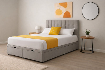 B&Q -  4Ft6 Double Silver Plush Florence Ottoman Lift Open Storage Bed Set Headboard With Mattress