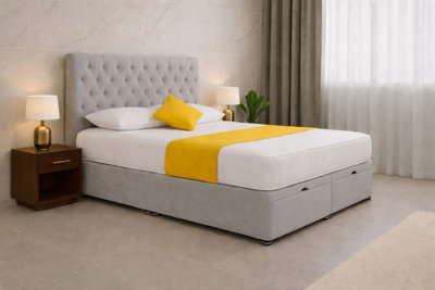 Comfy Deluxe 3Ft Single Silver Plush Cf Chesterfield Ottoman Lift Open Storage Bed Set Headboard With Mattress from B&Q