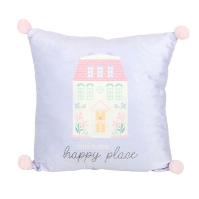  - Something Different This Is Our Happy Place Square Filled Cushion Pastel Blue/pink (One Size)