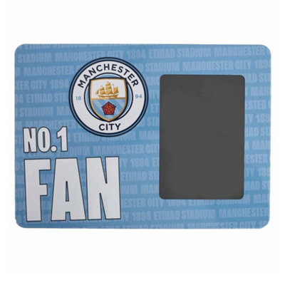 Manchester City Fc No.1 Fan Metal Embossed Photo Frame Sky Blue/white/yellow (One Size) from B&Q