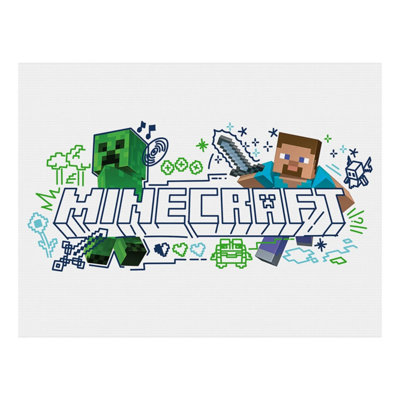  - Minecraft Steve And Creeper Canvas Print White/blue/green (80Cm X 60Cm)