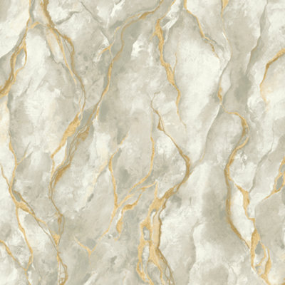 Rasch Vasari Pandora Grey & Gold Marble Wallpaper 400129 from B&Q