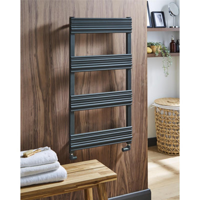 Clifton 1600mm (H) X 500mm (W)Grey Vertical Aluminum Heated Towel Rail (Combe)(1.6M X 0.5M)Depth 48mm from B&Q