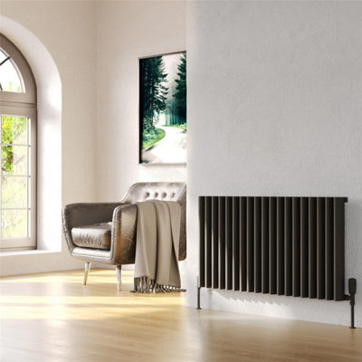 Clifton 575mm (H) X 1205mm (W)Grey Horizontal Aluminum Radiator (Oslo)(0.57M X 1.20M)Depth 86mm from B&Q