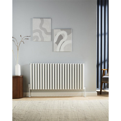 Clifton 575mm (H) X 1205mm (W)White Horizontal Aluminum Radiator (Oslo)(0.57M X 1.20M)Depth 86mm from B&Q