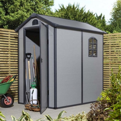 Cheshire 4Ft X 6Ft Deluxe Stratton Plastic Shed Single Door Apex Shed With Foundation KitLight Grey from B&Q
