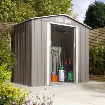 Cheshire 6Ft X 4FtDeluxe Ironwood Metal Apex Shed With Double Doors & Foundation KitLight Grey from B&Q