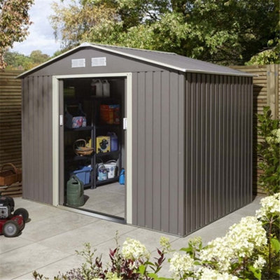 Cheshire 8Ft X 6FtDeluxe Ironwood Metal Apex Shed With Double Doors & Foundation KitLight Grey from B&Q