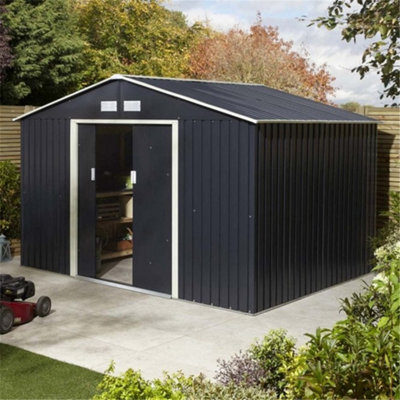 Cheshire 10Ft X 8FtDeluxe Ironwood Metal Apex Shed With Double Doors & Foundation KitDark Grey from B&Q