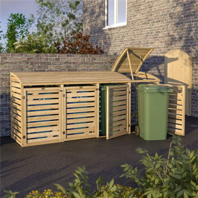 Cheshire Traditional Wooden Quadruple Bin Store Fits Four 240L Wheelie Bins from B&Q