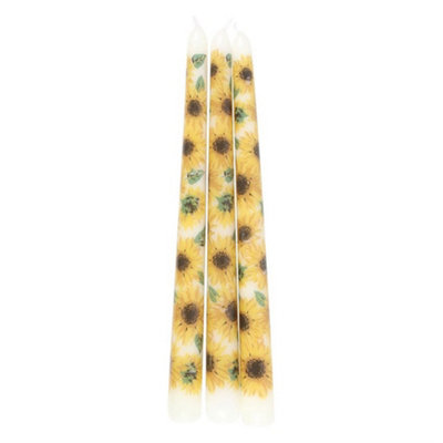 Something Different Sunflower Taper Candle (Pack Of 3) - White/Yellow - Image 2