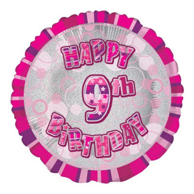 Unique Party Happy 9Th Birthday Glitz Foil Balloon Pink/silver (One Size) from B&Q