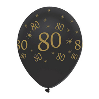 Creative Party All-Over Print Latex Pearlescent 80Th Balloons (Pack Of 50) Black/gold (One Size) from B&Q