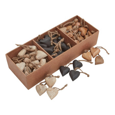 B&Q -  Wooden Heart Hanging Ornament (Pack Of 90) Brown/black (One Size)