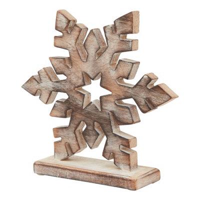 Rackhams White/Brown Wash Collection Wooden Snowflake Decoration - Brown/ - Brown/ - 100% Mixed - Image 6