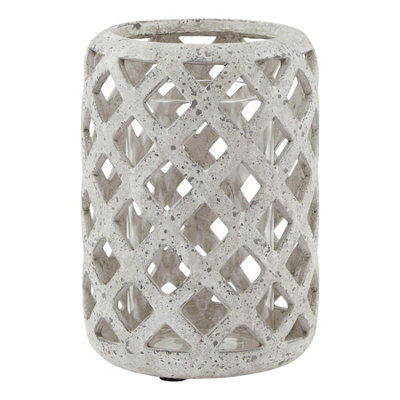 Hill Interiors Stone Effect Hurricane Lantern Grey (32Cm X 20Cm X 20Cm) from B&Q