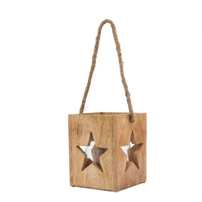 B&Q -  Wooden Star Tealight Holder Brown (16Cm X 19Cm X 19Cm)
