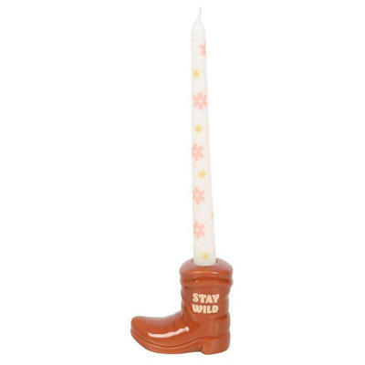 Something Different Cowboy Boot Candle & Holder White/red (One Size) from B&Q