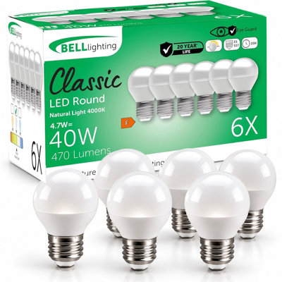 Rackhams Light Dimmable E27 Led Golf Ball Bulb 4.7W Bulb - Pack Of 6 - Image 3