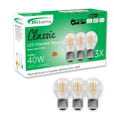 B&Q -  E27 Dimmable Filament Golf Ball Led Bulbs 3 Pack 2700K Warm White 470Lm 4.5W Decorative 40W Equivalent