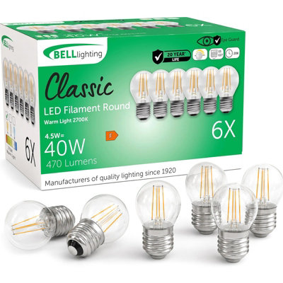Rackhams Light Dimmable E27 Led Filament Golf Ball 4.7W Bulb - Pack Of 6 - Image 3