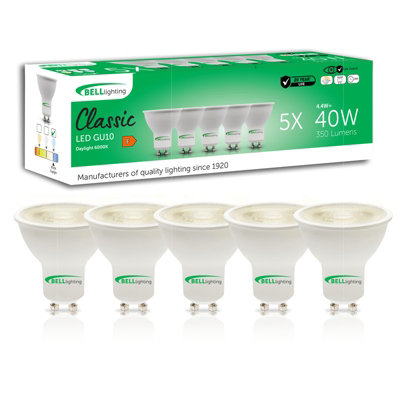 Bell Lighting Gu10 Dimmable Led Bulb 5 Pack Daylight White 6000K 350Lm 4.4W Energy Saving 50W Equivalent from B&Q