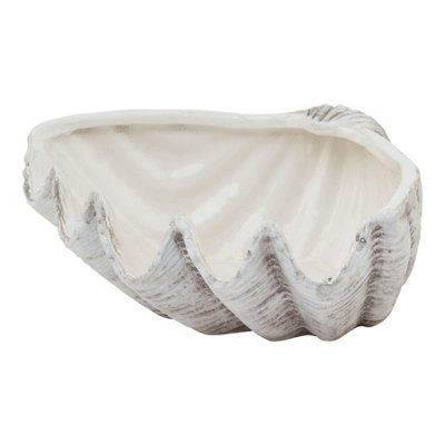B&Q -  Siren Ceramic Shell Bowl White/grey (10Cm X 21Cm X 28Cm)