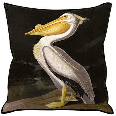  - John James Audubon American White Pelican Filled Cushion Black/white (55Cm X 55Cm)