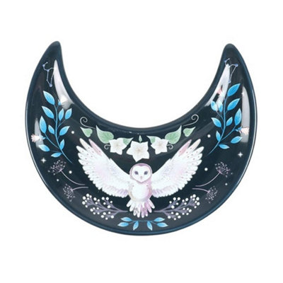  - Something Different Crescent Moon Owl Trinket Dish Blue/white (One Size)