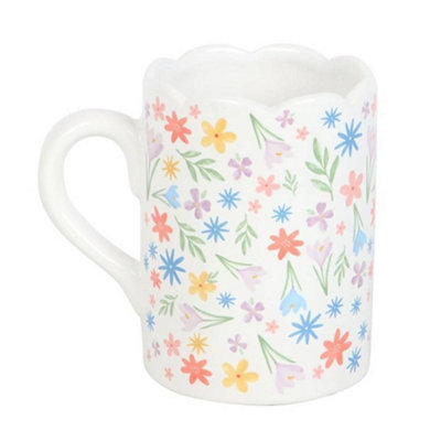 B&Q White Something Different Spring Floral Scalloped Mug (One ) 12Cm