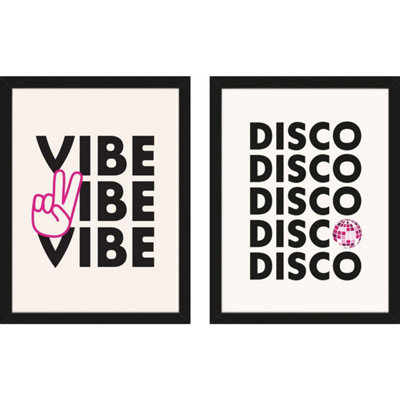 Frankie Kerr-Dineen Vibe / Disco Framed Print Set (Pack Of 2) Black (43Cm X 33Cm) from B&Q