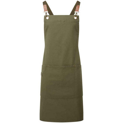 Premier Unisex Olive Cross Back Bib Apron In - Image 4