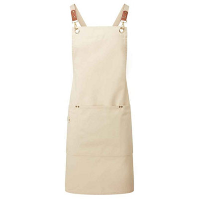  - Premier Cross Back Clip Bib Apron Natural (One Size)