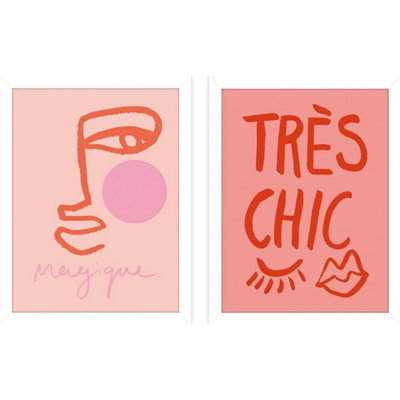 B&Q Grace Digital Magiqueface / Très Chic Framed Print Set (Pack Of 2) White/ (43Cm X 33Cm) Pink/White