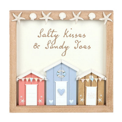 Something Different Salty Kisses And Sandy Toys Shell Beach Hut Plaque Multicoloured (One Size) from B&Q