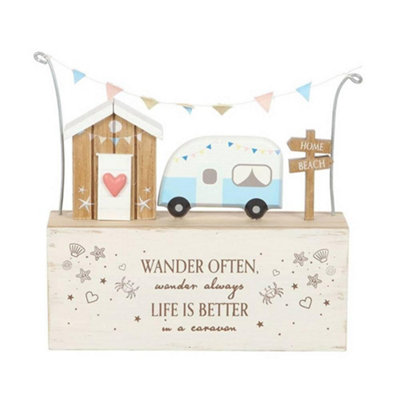 Something Different Wander Often Wooden Caravan Ornament Multicoloured (One Size) from B&Q