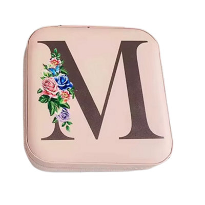  - Krystina's Collection Pink Travel Jewellery Box With Floral InitialLetter M