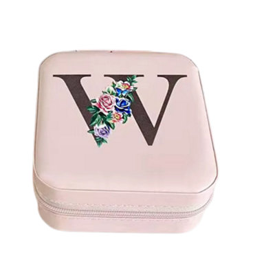  - Krystina's Collection Pink Travel Jewellery Box With Floral InitialLetter W