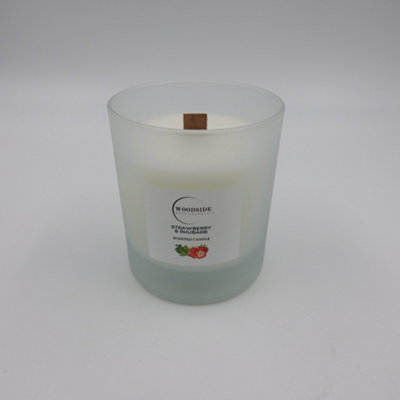 Woodside Home Fragrance Wooden Wick Glass Scented CandleStrawberry & Rhubarb from B&Q