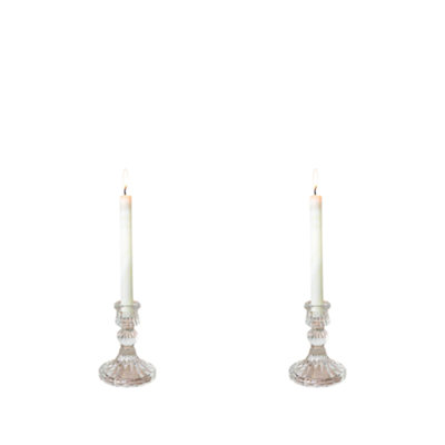 Woodside Home Living Vintage Style Glass Dinner Candle Holder Set Of 2