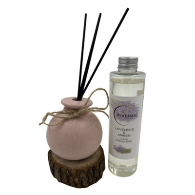 Woodside Round Pink Pastel Ceramic Reed Diffuser Vase With Woodside Luxury RefillLavender & Amber from B&Q