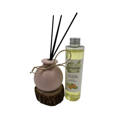 Woodside Round Pink Pastel Ceramic Reed Diffuser Vase With Woodside Luxury RefillLime Basil & Mandarin from B&Q