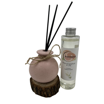 Woodside Round Pink Pastel Ceramic Reed Diffuser Vase With Woodside Luxury RefillPink Grapefruit & Lily from B&Q