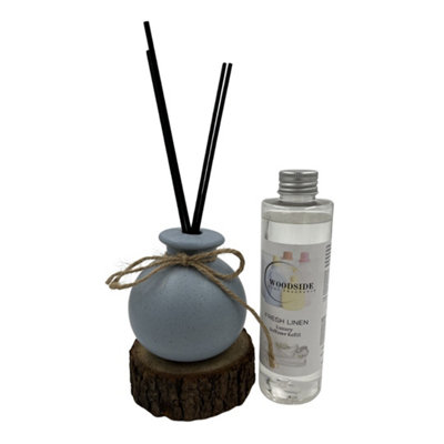 Woodside Round Blue Pastel Ceramic Reed Diffuser Vase With Woodside Luxury RefillFresh Linen from B&Q